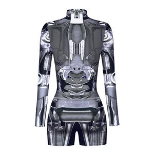 Grey Robot 3D Printed High Neck Long Bodycon Jumpsuit Halloween Costume N22341