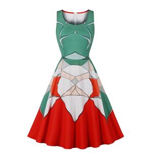 Retro Dresses for Women 1960,Halloween Dress,Geometric Pattern Sleeveless Dress,Versatile dress,Vintage Dress for Women,N23441