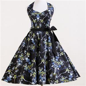 Retro Halter Floral Print Cocktail Dress N11927