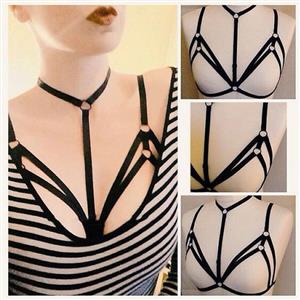 Sexy Black Halter Hollow Out Strappy Bandage Bra Top Temptation Lingerie N17590