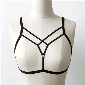 Sexy Black Halter Strappy Bandage Adjustable Shoulder Straps Bra Top Hollow Out Lingerie N21286