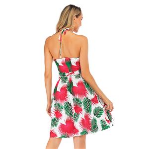 Fashion Casual Halter Frock Tropical Coconut Palm Beach Summer Day Swing Dress N19039