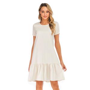 Fashion Casual Ruffle Hemline Crew Neck Loose Waist Frock Summer Day Dress N19040