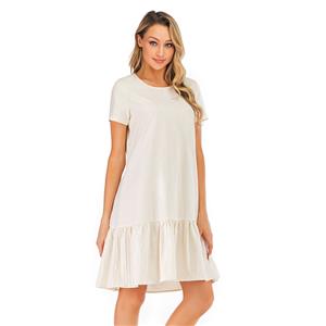 Fashion Casual Ruffle Hemline Crew Neck Loose Waist Frock Summer Day Dress N19040