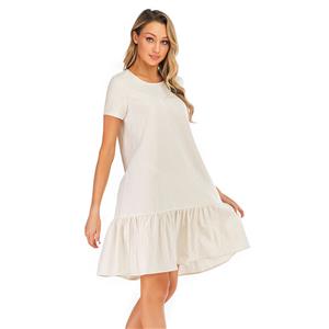 Fashion Casual Ruffle Hemline Crew Neck Loose Waist Frock Summer Day Dress N19040