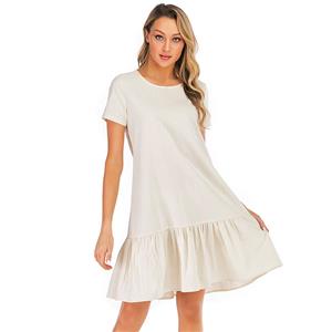 Fashion Casual Ruffle Hemline Crew Neck Loose Waist Frock Summer Day Dress N19040