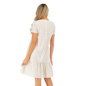 Fashion Casual Ruffle Hemline Crew Neck Loose Waist Frock Summer Day Dress N19040