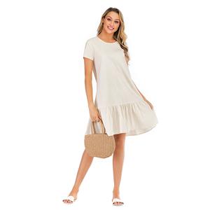 Fashion Casual Ruffle Hemline Crew Neck Loose Waist Frock Summer Day Dress N19040