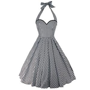 Plaid Retro Palace Waist Classic Halter Dress N23518