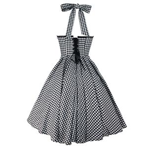 Plaid Retro Palace Waist Classic Halter Dress N23518