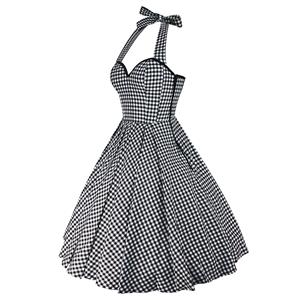 Plaid Retro Palace Waist Classic Halter Dress N23518