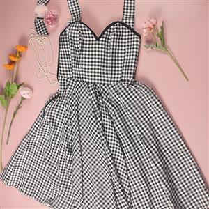 Plaid Retro Palace Waist Classic Halter Dress N23518