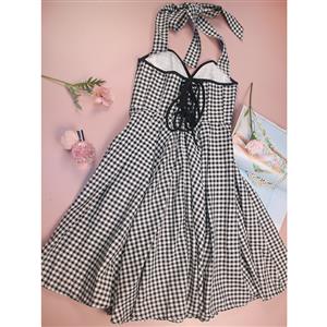 Plaid Retro Palace Waist Classic Halter Dress N23518