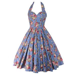 Retro Dresses for Women 1960, Vintage Dresses 1950's, Vintage Dress for Women, Sexy Dresses for Women Cocktail Party, Casual Tea Dress, Swing Dress,Hanging Neck Dress, Waist Tied Dress #N23519