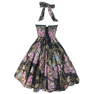 Women's Peony Flower Retro Halter Dress N23520