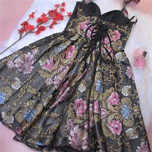 Women's Peony Flower Retro Halter Dress N23520