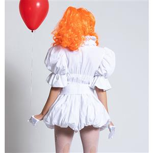 Women's Harlequin Horror Clown White Puff Dress Masquerade Costume N18680