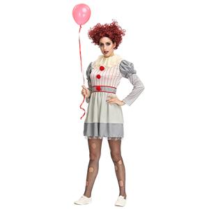 Women's Harlequin Scary Clown Puff Dress Halloween Costume N19128