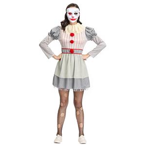 Women's Harlequin Scary Clown Puff Dress Halloween Costume N19128