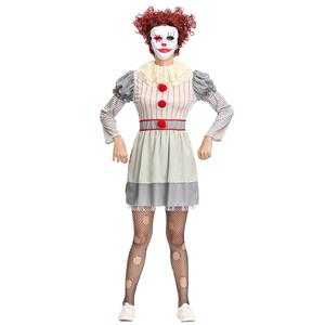 Sexy Clown Costume, Women's Halloween Costume, White Horror Clown Costume, Cheap Circus Costume, Harlequin Clown Adult Halloween Circus Costume, #N19128