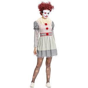 Women's Harlequin Scary Clown Puff Dress Halloween Costume N19128