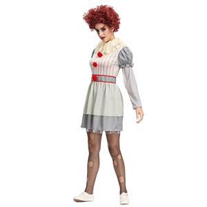 Women's Harlequin Scary Clown Puff Dress Halloween Costume N19128