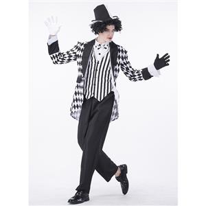 Men's Gentlemen Black and White Harlequin Jester Costume N14760
