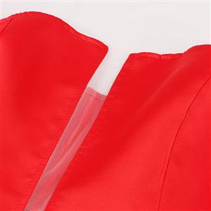 Women's Vintage Elegant Red Round Neck Sleeveless High Waist Mesh Splicing Prom Gowns N16274