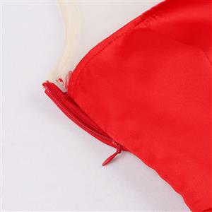 Women's Vintage Elegant Red Round Neck Sleeveless High Waist Mesh Splicing Prom Gowns N16274