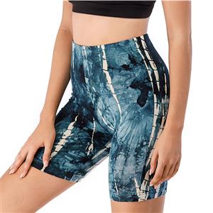 Women's Fashion Tie-dye Blue High Waist Nude Yoga Pants Sport Fitness Tight Shorts PT20507