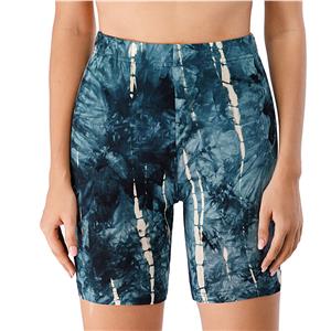 Women's Fashion Tie-dye Blue High Waist Nude Yoga Pants Sport Fitness Tight Shorts PT20507