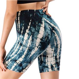 Women's Fashion Tie-dye Blue High Waist Nude Yoga Pants Sport Fitness Tight Shorts PT20507