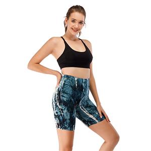 Women's Fashion Tie-dye Blue High Waist Nude Yoga Pants Sport Fitness Tight Shorts PT20507