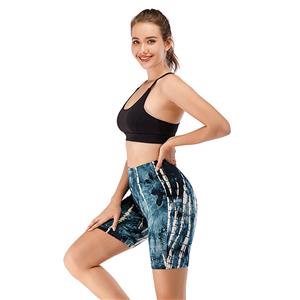 Women's Fashion Tie-dye Blue High Waist Nude Yoga Pants Sport Fitness Tight Shorts PT20507