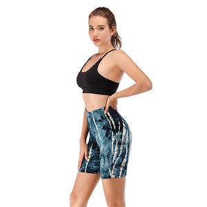 Women's Fashion Tie-dye Blue High Waist Nude Yoga Pants Sport Fitness Tight Shorts PT20507