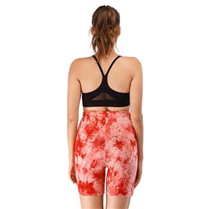 Women's Fashion Tie-dye Pink High Waist Nude Yoga Pants Sport Fitness Tight Shorts PT20508