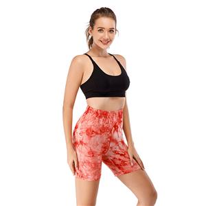 Women's Fashion Tie-dye Pink High Waist Nude Yoga Pants Sport Fitness Tight Shorts PT20508