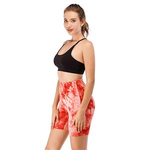 Women's Fashion Tie-dye Pink High Waist Nude Yoga Pants Sport Fitness Tight Shorts PT20508