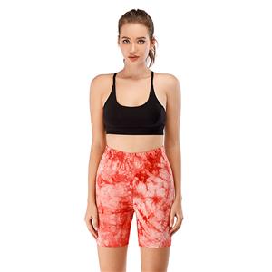 Women's Fashion Tie-dye Pink High Waist Nude Yoga Pants Sport Fitness Tight Shorts PT20508