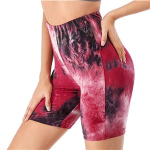 Women's Fashion Tie-dye Red High Waist Nude Yoga Pants Sport Fitness Tight Shorts PT20509