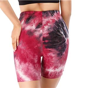 Women's Fashion Tie-dye Red High Waist Nude Yoga Pants Sport Fitness Tight Shorts PT20509