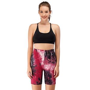 Women's Fashion Tie-dye Red High Waist Nude Yoga Pants Sport Fitness Tight Shorts PT20509