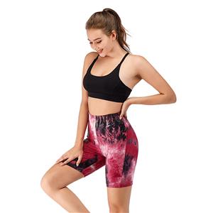 Women's Fashion Tie-dye Red High Waist Nude Yoga Pants Sport Fitness Tight Shorts PT20509