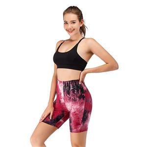 Women's Fashion Tie-dye Red High Waist Nude Yoga Pants Sport Fitness Tight Shorts PT20509