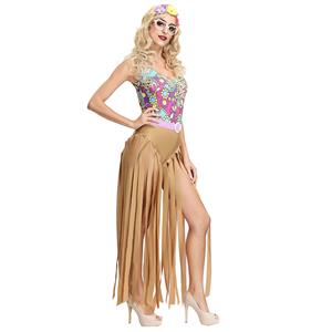 Women's Hippie Hottie One-piece Tank Disco Dancing Tassel Bodysuit Cosplay Costume N19394