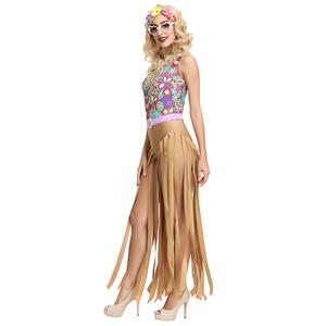 Women's Hippie Hottie One-piece Tank Disco Dancing Tassel Bodysuit Cosplay Costume N19394