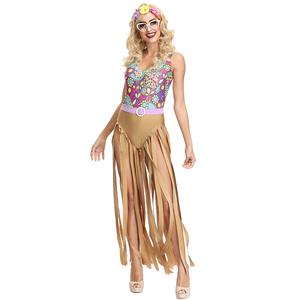 Women's Hippie Hottie One-piece Tank Disco Dancing Tassel Bodysuit Cosplay Costume N19394