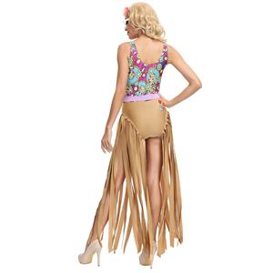 Women's Hippie Hottie One-piece Tank Disco Dancing Tassel Bodysuit Cosplay Costume N19394