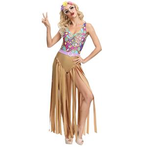 Women's Hippie Hottie One-piece Tank Disco Dancing Tassel Bodysuit Cosplay Costume N19394