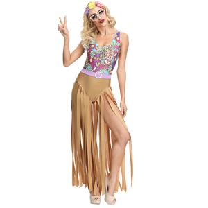 Women's Hippie Hottie One-piece Tank Disco Dancing Tassel Bodysuit Cosplay Costume N19394